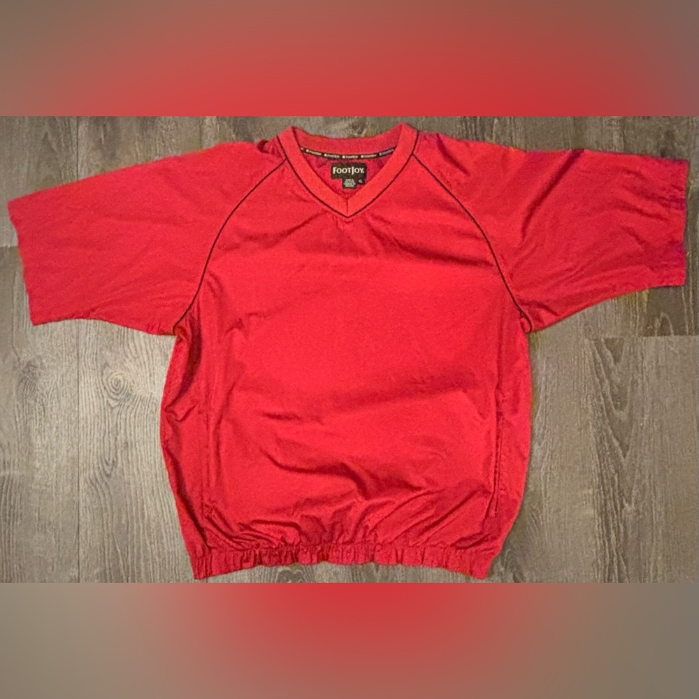 FJ Foot Joy Windbreaker Mens XL Red V Neck Golf  Nylon Pullover Lined Pockets
